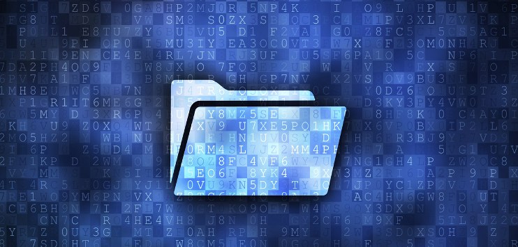 Imagem ilustrativa de pasta-arquivo, com código binário ao fundo