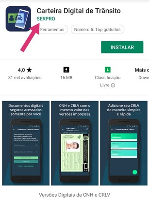 Imagem de uma tela da loja Google Play