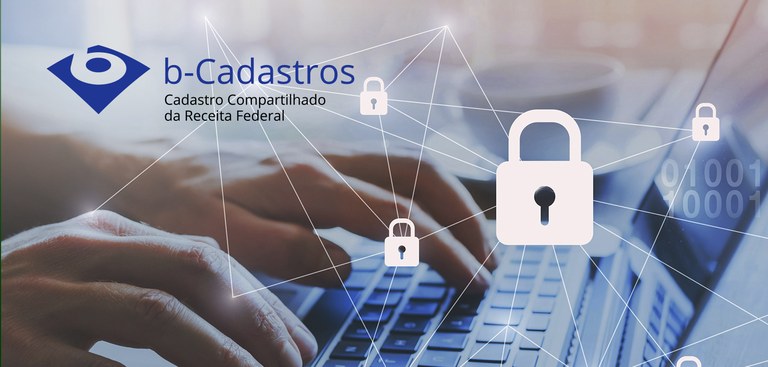 Marca do b-Cadastros aplicada sobre uma imagem de mãos teclando em um computador Marca do b-Cadastros aplicada sobre uma imagem de mãos teclando em um computador
