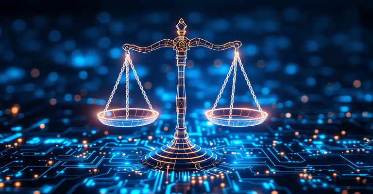 Ilustração digital de uma balança, representando o equilíbrio da justiça