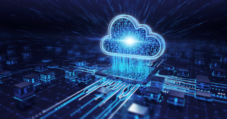 Imagem holográfica de um ícone de nuvem, simbolizando a cloud computing