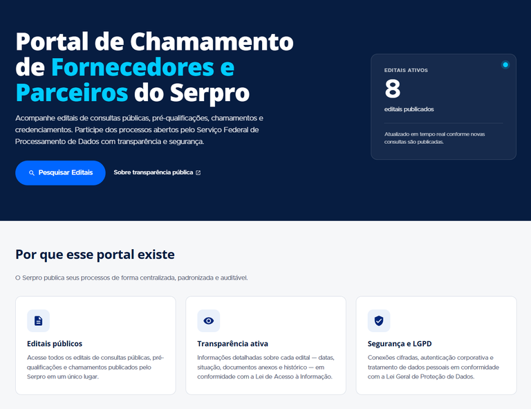 Portal de Chamamento de Fornecedores e Parceiros do Serpro