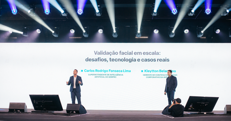 Carlos Rodrigo Fonseca Lima, superintendente de Inteligência Artificial do Serpro (esquerda) e Kleytton Belarmino, responsável por Controle de Acesso Corporativo da Intelbras (direita) Carlos Rodrigo Fonseca Lima, superintendente de Inteligência Artificial do Serpro (esquerda) e Kleytton Belarmino, responsável por Controle de Acesso Corporativo da Intelbras (direita)