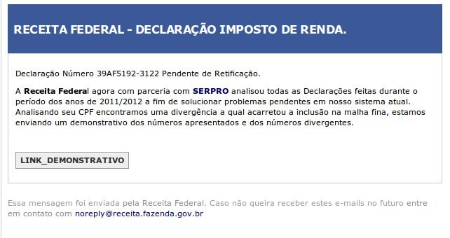 Exemplo de e-mail malicioso Exemplo de e-mail malicioso